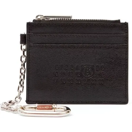 Wallets & Cardholders, male, , Size: ONE SIZE Leather Wallet with Keyring Attachment - MM6 Maison Margiela - Modalova