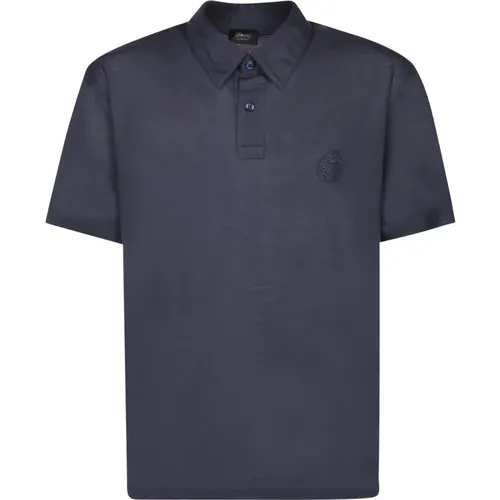 Blaues Woll-Polo-Shirt Kurzarm - Brioni - Modalova