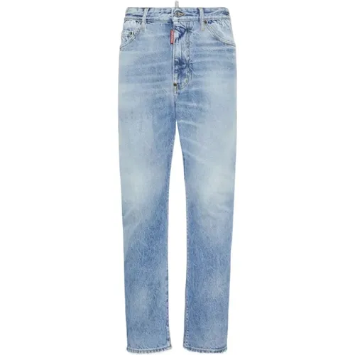 Straight Jeans, male, , Size: L Denim Jeans with Whiskering Effect - Dsquared2 - Modalova