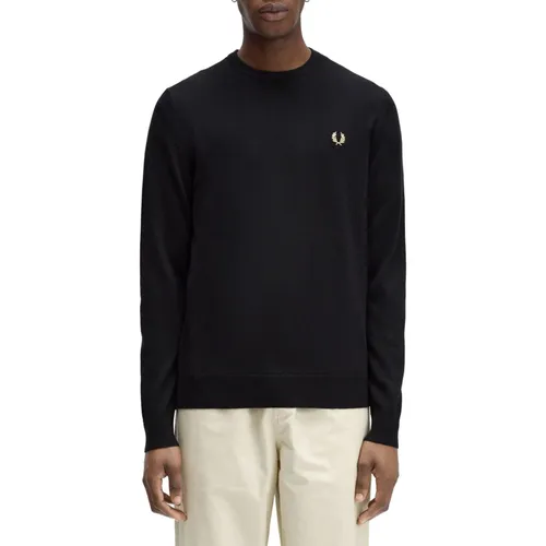 Klassischer Rundhalsausschnitt Pullover Schwarz , Herren, Größe: L - Fred Perry - Modalova