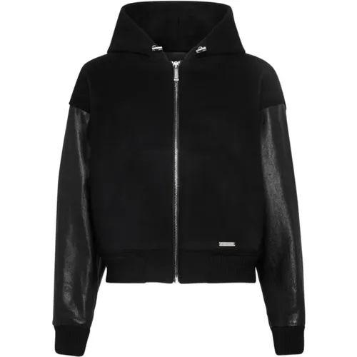 Light Jackets, male, , Size: 2XL Hooded Leather Sleeve Coat - Dsquared2 - Modalova