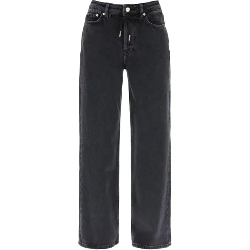 Lockere Jeans mit Kordelzug in Schwarzem Denim , Damen, Größe: W27 - Ganni - Modalova