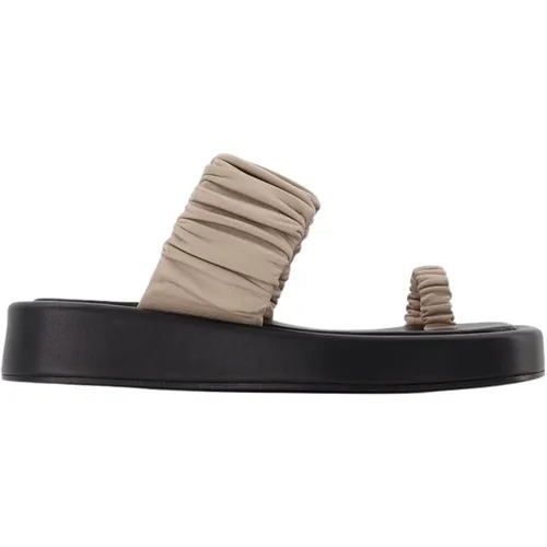 Amor Platform Slides - Taupe/Black - Leather , female, Sizes: 5 UK, 8 UK, 2 UK - Elleme - Modalova