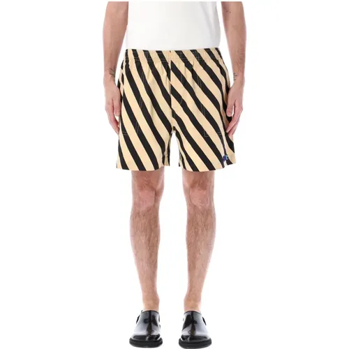 Domino Stripe Shorts in Ecru Black , male, Sizes: L - Bode - Modalova