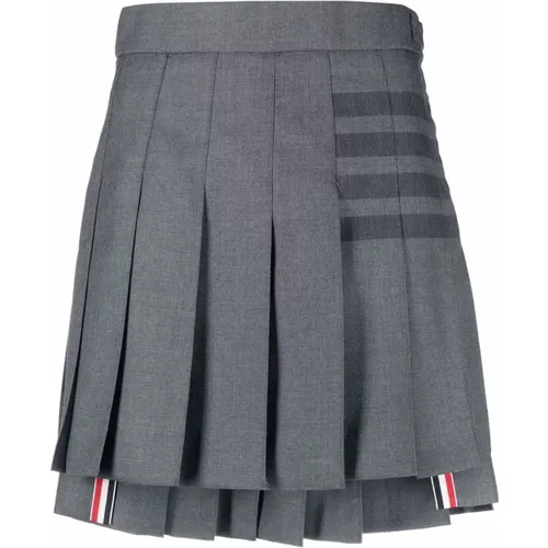 Wool Blend Pleated Skirt with Double Layer and Striped Detail , female, Sizes: XS, S - Thom Browne - Modalova