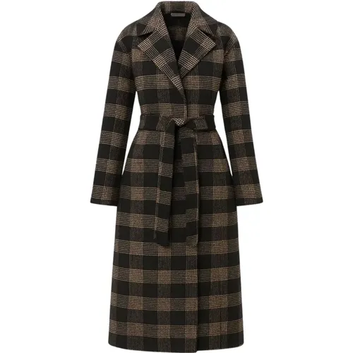 Belted Coats, female, , Size: M Reversible Jacquard Coat Black Check - Twinset - Modalova