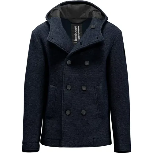 Double-Breasted Coats, male, , Size: 2XL Short Double-Breasted Wool Coat with Hood - BomBoogie - Modalova