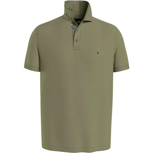 Polo Shirts, male, , Size: XL Faded Olive Palm Collar Polo - Tommy Hilfiger - Modalova