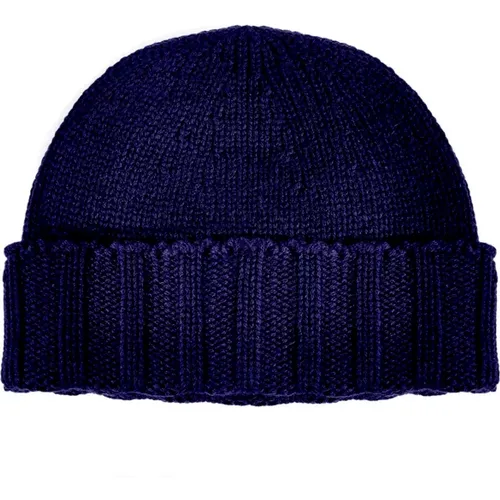 Cashmere Navy Rib-Knit Hat , male, Sizes: 46 CM - Drumohr - Modalova