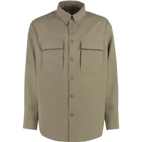 Polyester Overshirt mit Klappentaschen , Herren, Größe: M - Off White - Modalova