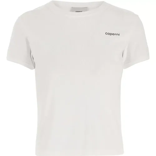 Baumwoll T-Shirt Rundhals Logo Detail , Damen, Größe: XS - Coperni - Modalova