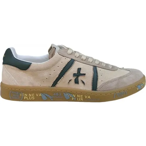 Light leather sneaker with green accents , male, Sizes: 10 UK, 9 UK - Premiata - Modalova