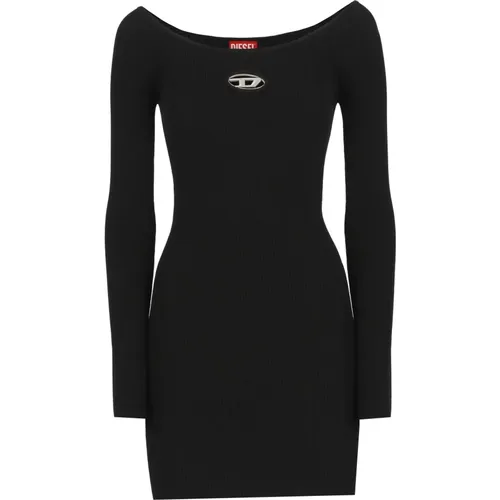 Ribbed Dress with Metal Logo , female, Sizes: L, S, XS, M - Diesel - Modalova