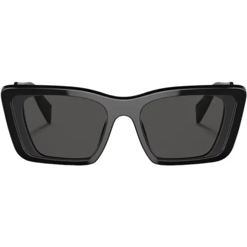 Rechteckige Sonnenbrille Schwarz Glänzender Stil , Damen, Größe: 51 MM - Prada - Modalova