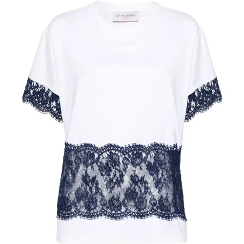 Optisches Weiß Marineblau T-Shirt - Ermanno Scervino - Modalova