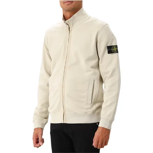 Baumwoll Fleece Reißverschluss Gips Jacke , Herren, Größe: S - Stone Island - Modalova