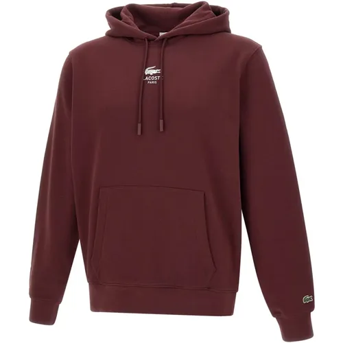 Hoodies, male, , Size: S Burgundy Cotton Sweatshirt with Hood - Lacoste - Modalova