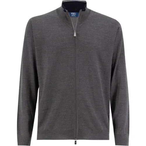 Zip-throughs, male, , Size: 4XL Favonio Wool Cardigan - Fedeli - Modalova