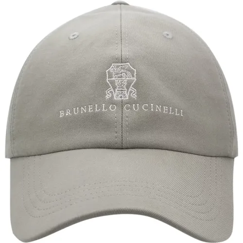 Caps, male, , Size: M Logo Embroidered Cotton Cap - BRUNELLO CUCINELLI - Modalova