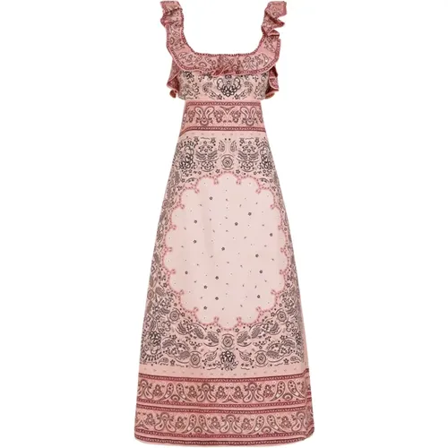 Pink Bandana Frilled Midi Dress , female, Sizes: M - Zimmermann - Modalova