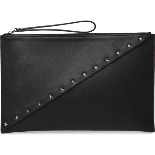 Clutches, female, , Size: ONE SIZE Rockstud Leather Pouch with Studs - Valentino Garavani - Modalova