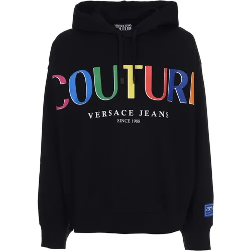 Cotton Hooded Sweatshirt with Rainbow Logo , male, Sizes: XL - Versace Jeans Couture - Modalova