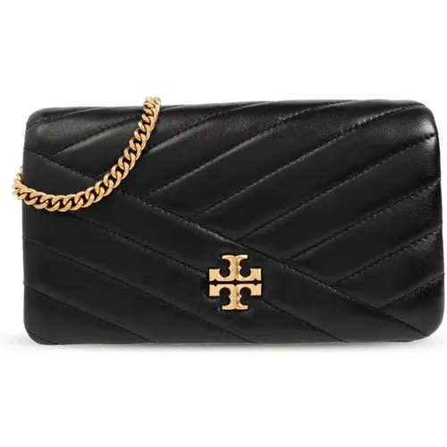 Schwarze Chevron-Gesteppte Geldbörse mit Kette , Damen, Größe: ONE Size - TORY BURCH - Modalova