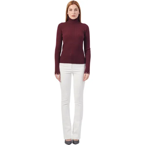 Bordeaux Wollpullover mit Metall-Details , Damen, Größe: L - PATRIZIA PEPE - Modalova