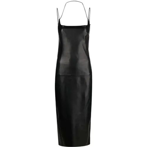 Halterneck leather midi dress , female, Sizes: XS - The Attico - Modalova