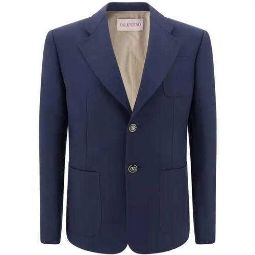 Blazers, male, , Size: L Elegant Wool Blazer Jacket with Lapels - Valentino - Modalova