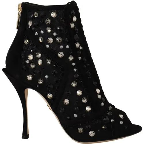Schwarze Kristall Reißverschluss Kurze Stiefel - Dolce & Gabbana - Modalova