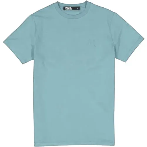 Hellblau Regular Fit Baumwoll T-Shirt , Herren, Größe: M - Karl Lagerfeld - Modalova