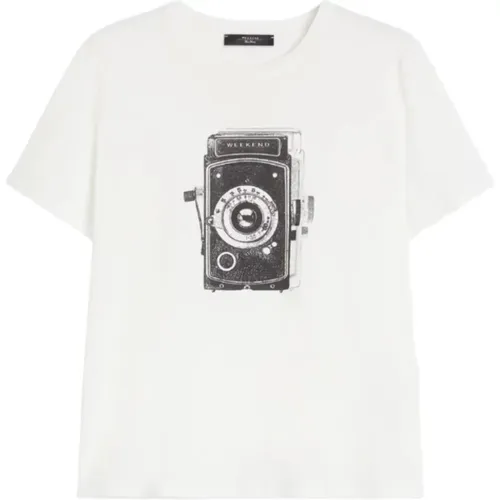 T-Shirts, female, , Size: S Vintage-inspired Ivory T-shirt Guglia - Weekend Max Mara - Modalova