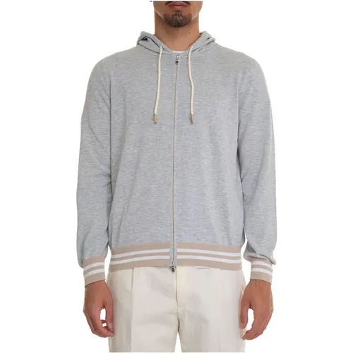 Zip-throughs, male, , Size: 3XL Hooded Zip Cardigan Cotton Elastic Contrast - Gran Sasso - Modalova