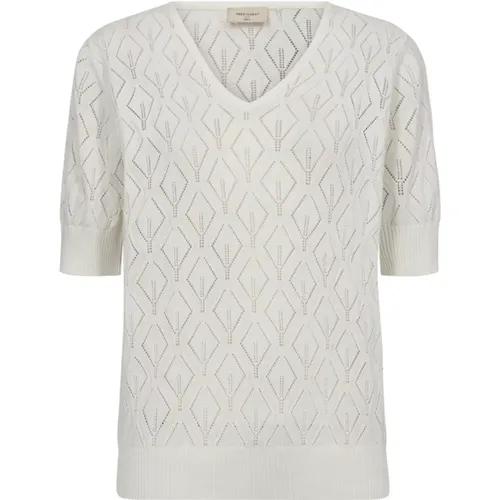 Weiße Strick V-Ausschnitt Pullover , Damen, Größe: M - Freequent - Modalova