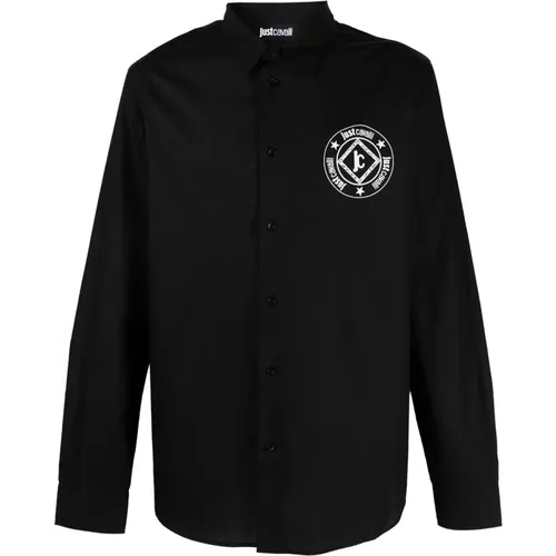 Schwarzes Baumwoll Langarmshirt , Herren, Größe: M - Just Cavalli - Modalova