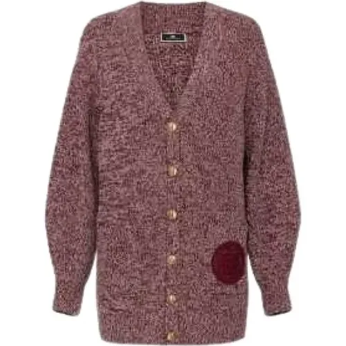 Bordeaux Cream Melierter Cardigan Mk85S C08 , Damen, Größe: L - Elisabetta Franchi - Modalova