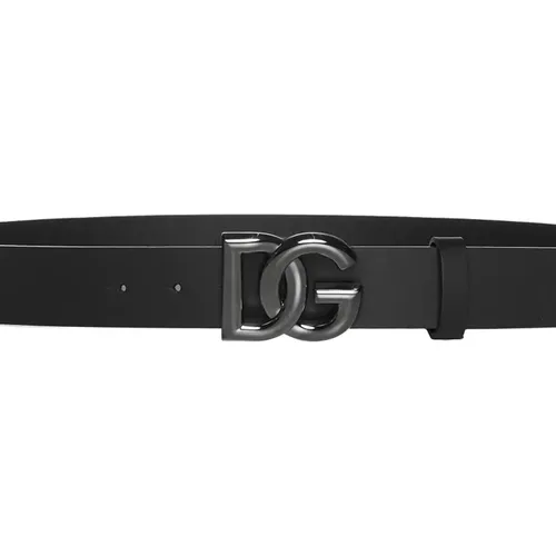 Belts, male, , Size: 105 CM Leather Belt with Silver DG Logo Buckle - Dolce & Gabbana - Modalova