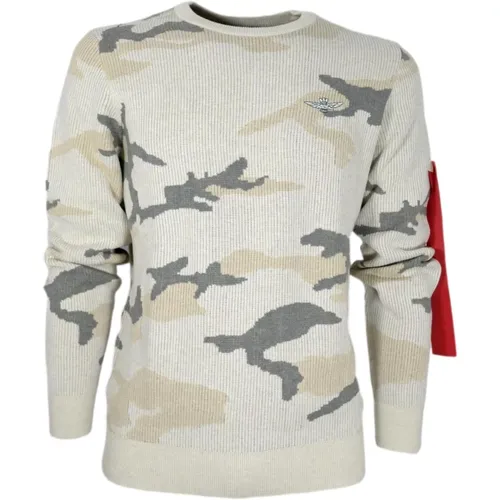 Sweatshirts, male, , Size: M Mens Crew Neck Sweater with Camouflage Pattern - aeronautica militare - Modalova