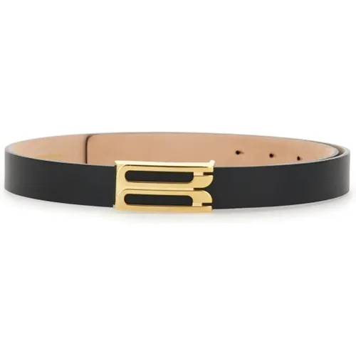 Belts, female, , Size: 80 CM Leather Belt with Gold Buckle - Victoria Beckham - Modalova