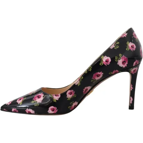 Pumps, female, , Size: 9 1/2 US Elegant Leather Pumps with Floral Print - Prada - Modalova