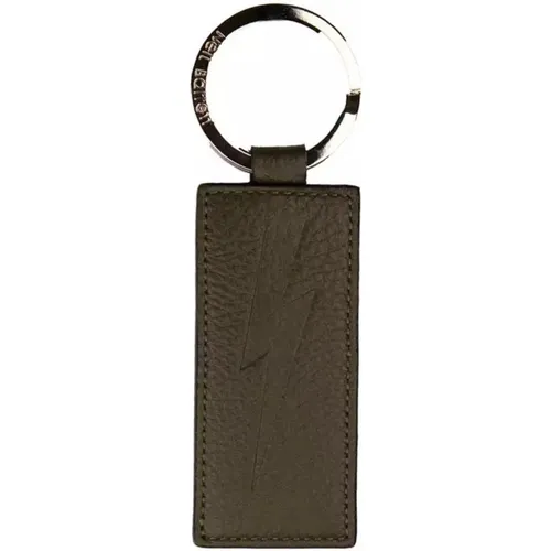 Keyrings, male, , Size: ONE SIZE Emerald Leather Keychain Stylish - Neil Barrett - Modalova