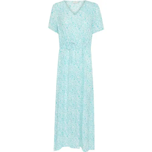 Blau Atoll Lange Kleid mit Kurzen Ärmeln , Damen, Größe: M - Kaffe - Modalova