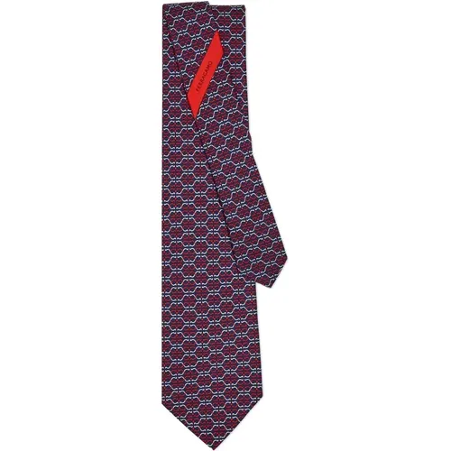 Ties, male, , Size: ONE SIZE Navy Blue Gancini Silk Tie - Salvatore Ferragamo - Modalova