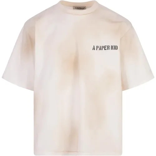 Weißes Baumwoll-T-Shirt mit Signaturdruck , Herren, Größe: S - A Paper Kid - Modalova