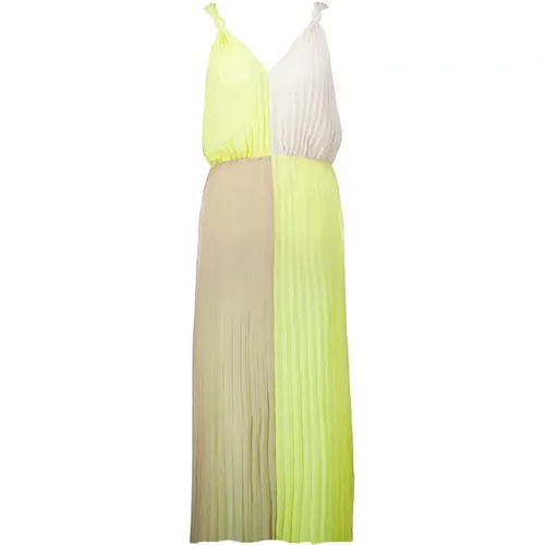 Gelbes Colorblock Plissee Kleid , Damen, Größe: L - Dante 6 - Modalova