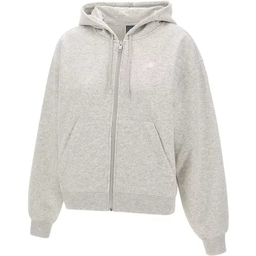 Zip-throughs, female, , Size: M Grey Cotton Hooded Sweatshirt - New Balance - Modalova