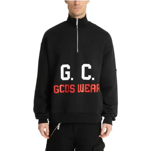 Zip-throughs, male, , Size: L Patterned Zip Sweatshirt with Logo - Gcds - Modalova