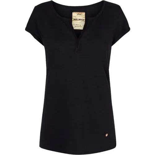 Linen Blend V-Neck T-Shirt with Rolled Sleeves , female, Sizes: L, XL, M, S, XS - MOS MOSH - Modalova