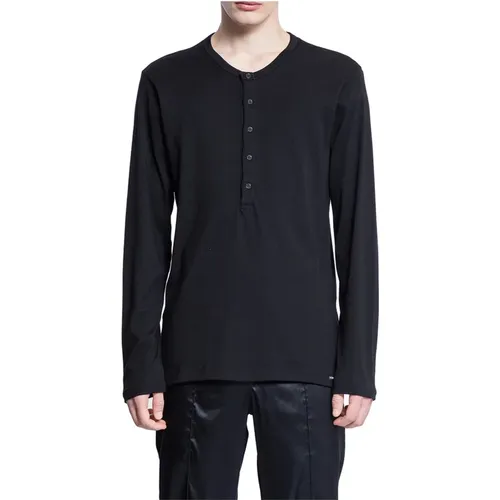 Long Sleeve Tops, male, , Size: XL Cotton Jersey Serafino Shirt - Tom Ford - Modalova